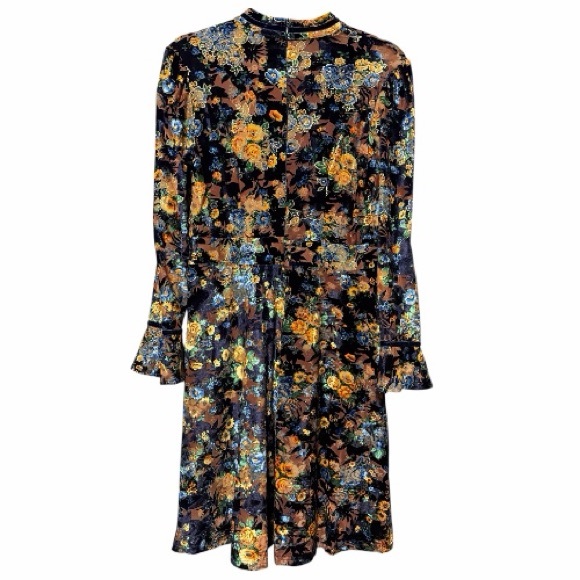 Dalia Macphee Burnout Velvet Floral Tie Neck Dress - Picture 6 of 11